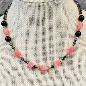Hematite, Rhodochrosite and Black Onyx Necklace